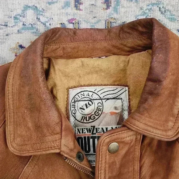 New Zealand Outback Men's Vintage 90's Brown 100% Leather Bomber Jacket, sz XL - Picture 11 of 15